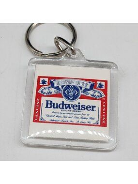 Budweiser Keychain With Classic Label Design & Metal Ring Vintage 1990s